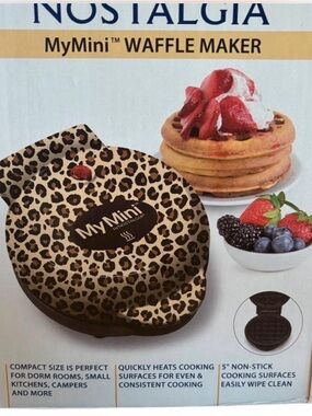 Nostalgia Leopard Print MyMini Waffle Maker - Tan and Black